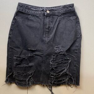 Zara Basic Denim‎ Cut Off Skirt With Side See-through Netting Details